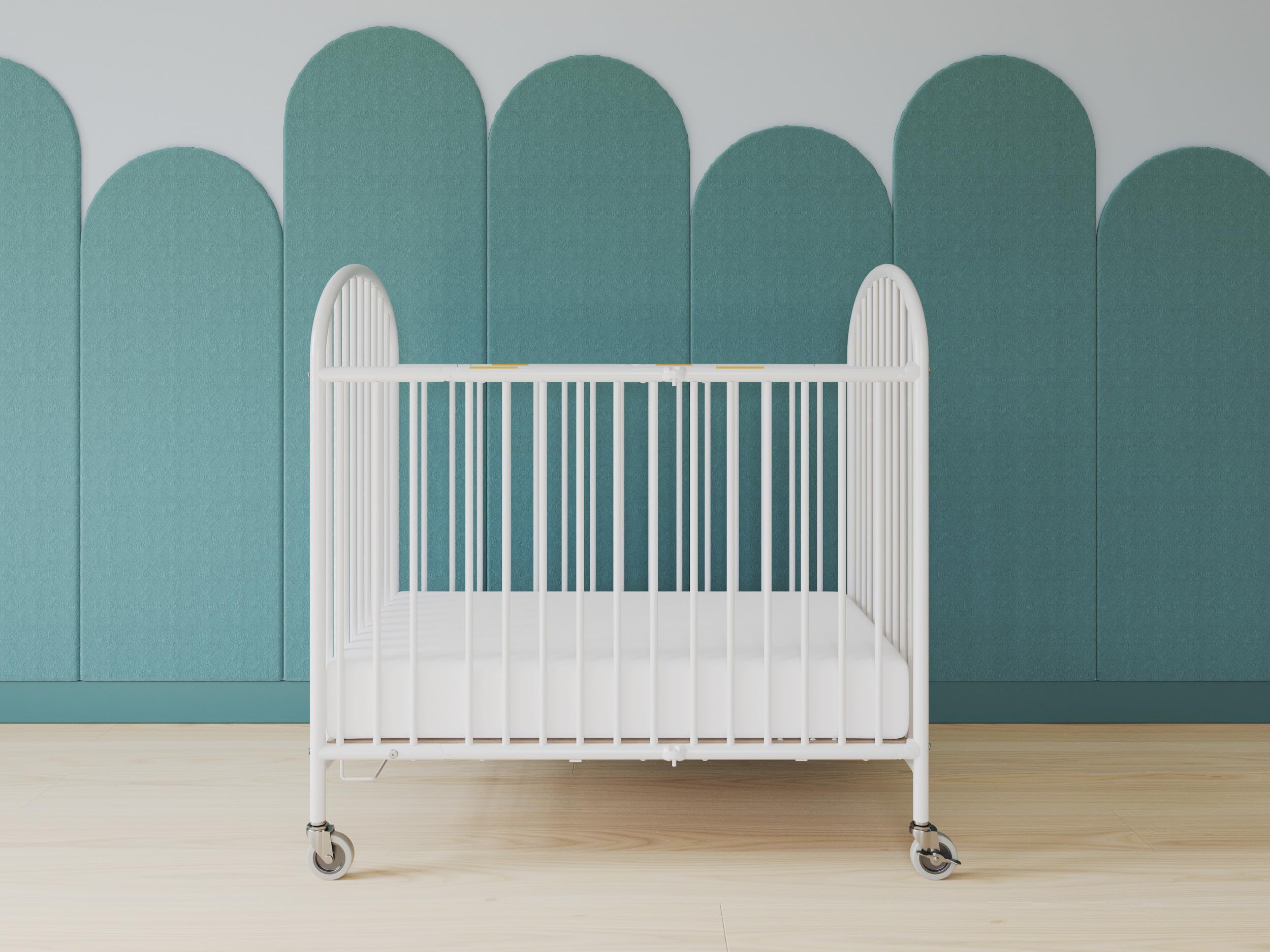 Pinnacle Steel Folding Crib, Portable Baby Crib with 4" InfaPure Foam Mattress and Oversized Commercial Grade Casters, Perfect for Hotels, Durable Construction (White)