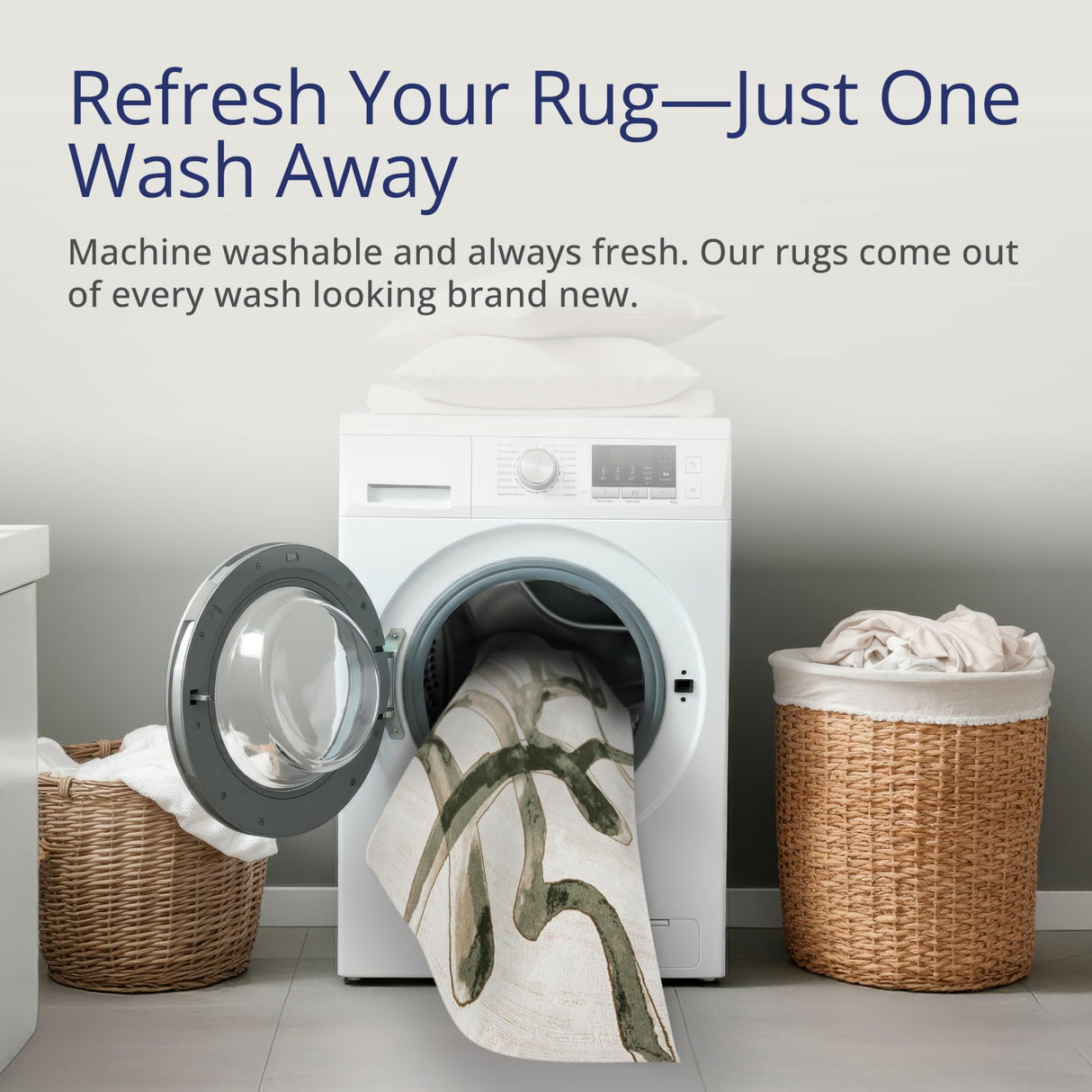 Beige Cream Green Graffiti Washable Area Rug 8' x 10' - Abstract Artistic Design