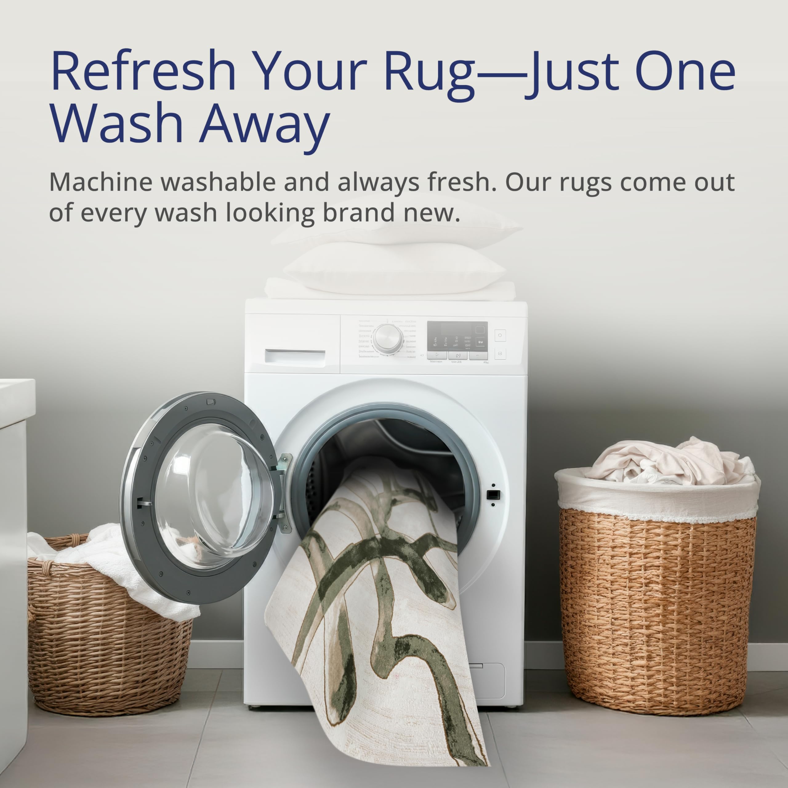 Abani Beige Cream Green Graffiti Washable Area Rug – 8' x 10' – Abstract Artistic Design – Ivy Collection – Non-Shedding, Easy to Clean – Durable for High Traffic Areas – Living Room & Bedroom