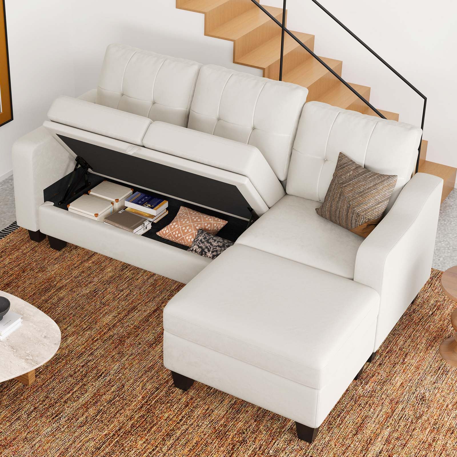 Velvet Sectional Couch with Storage, L Shaped Sofa