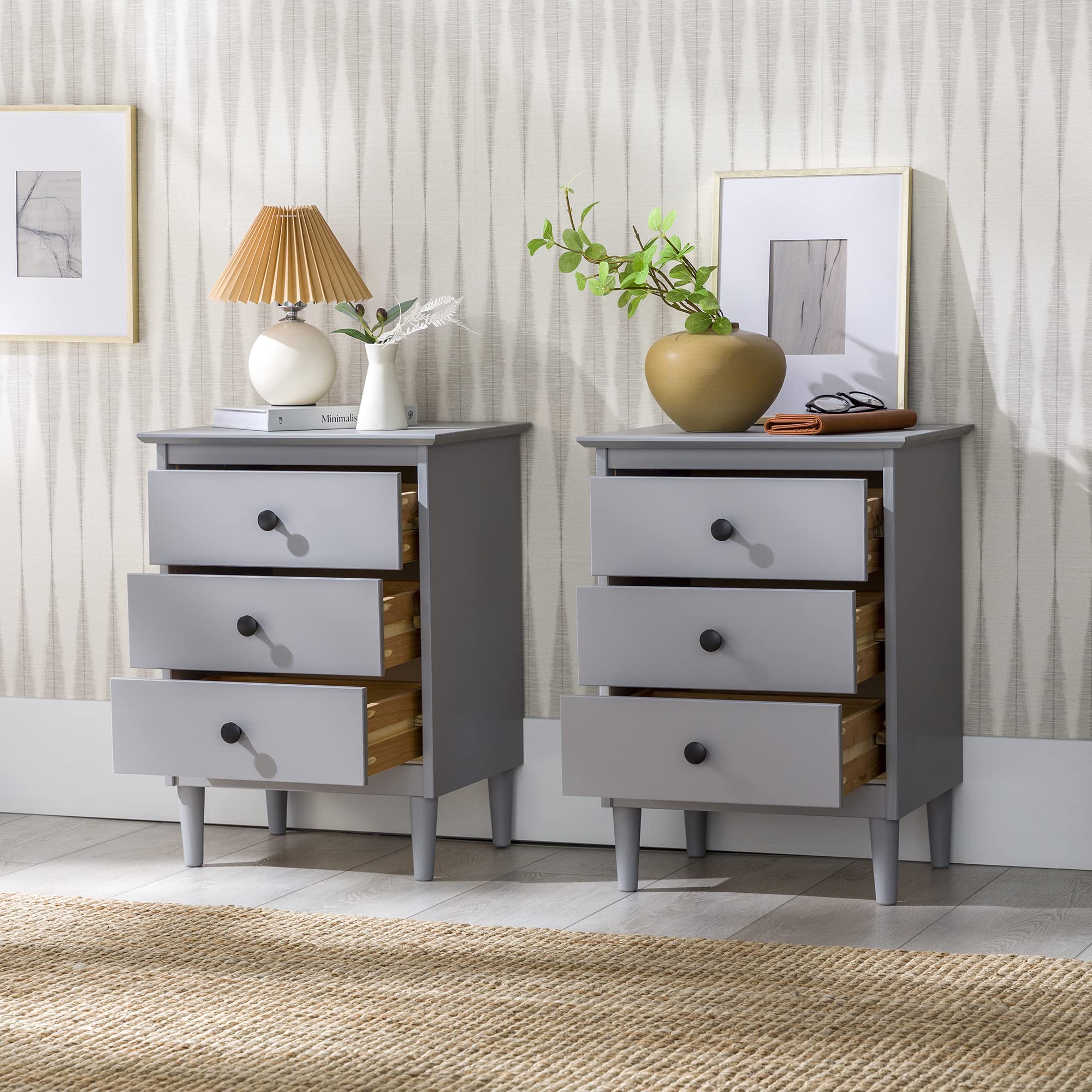 Myron Modern 3-Drawer Nightstands, Set of 2, Grey