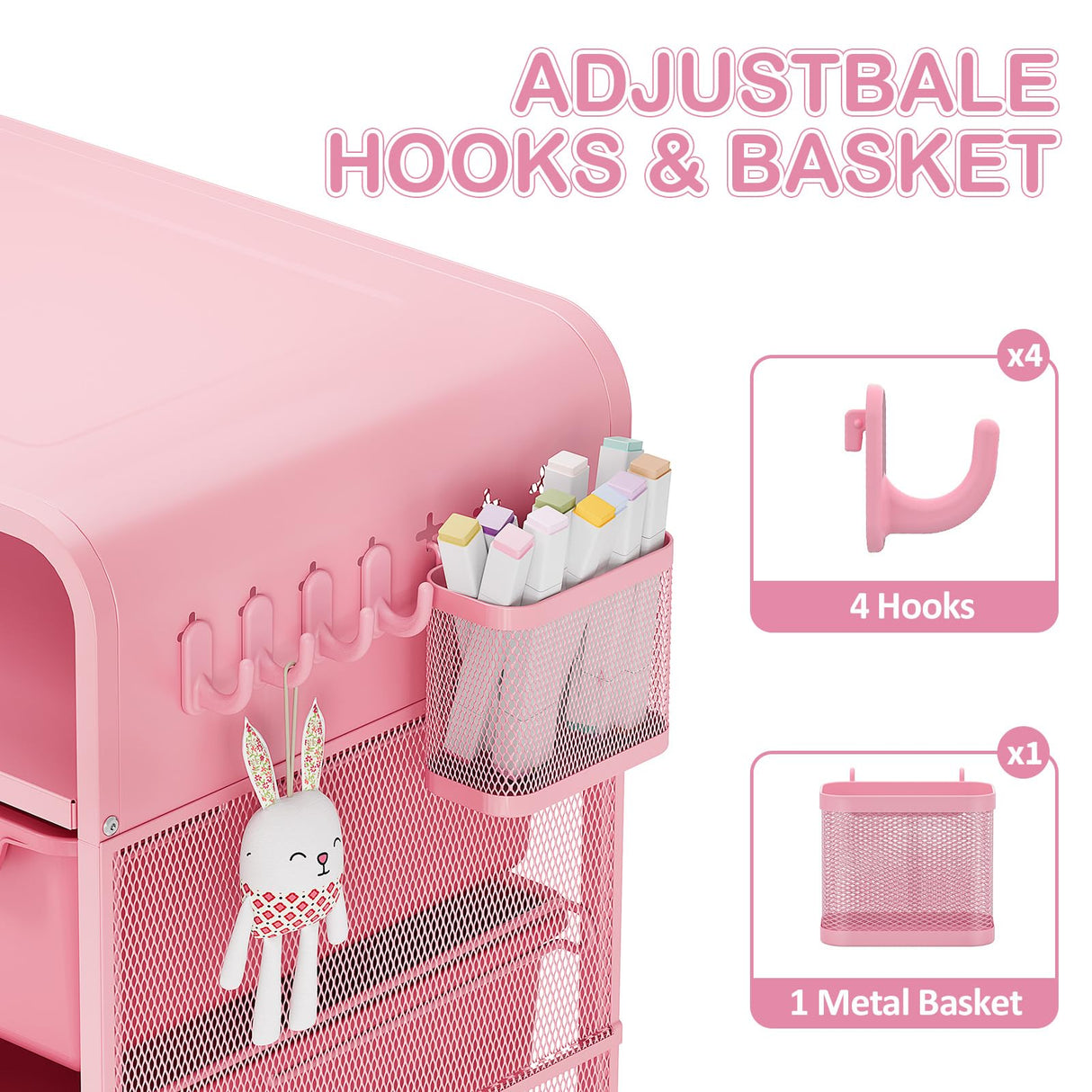 Pink Nightstand,Cute End Table with Storage Drawer,Kids Nightstand for Bedroom Furniture,