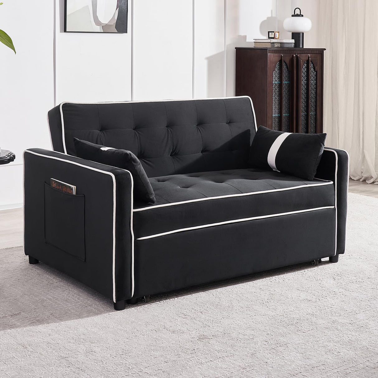 3 in 1 Convertible Sofa Bed Couch, 54.5" Velvet Pull Out Sofa Bed