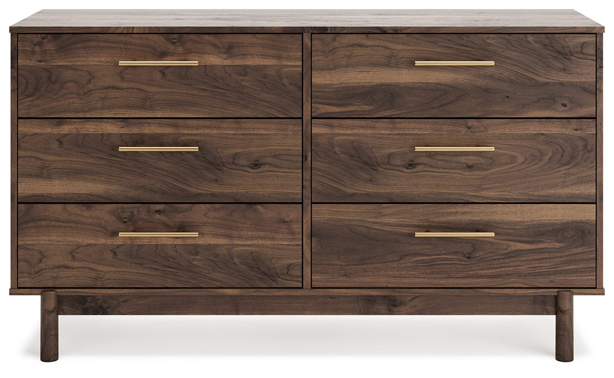 Calverson Contemporary 6 Drawer Dresser with Burnished Goldtone Pulls, Dark Brown