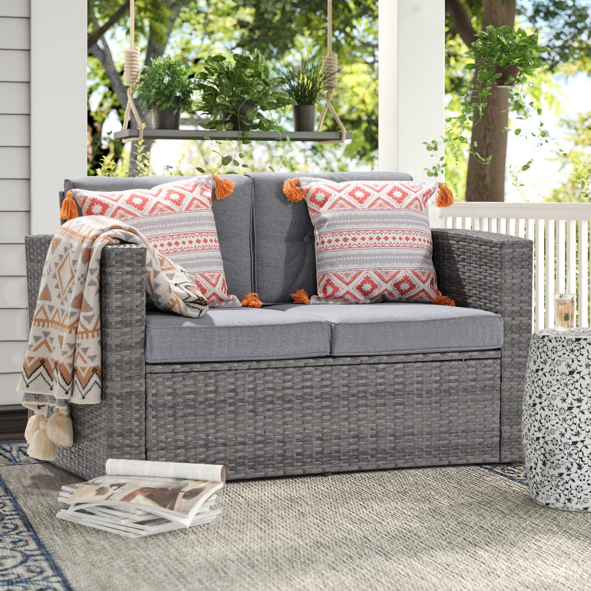 Outdoor Wicker Loveseat Sofa, Patio Furniture Rattan 2-seat Couch