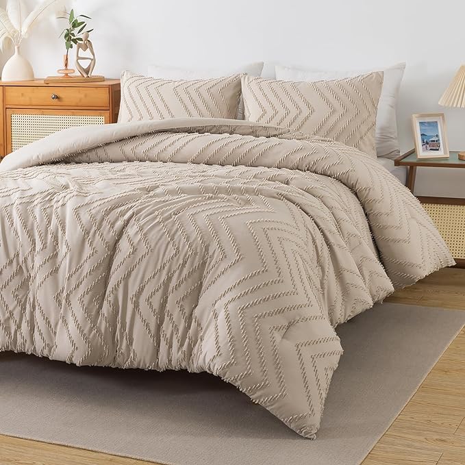 White Comforter King Size, Boho Soft Fluffy Warm Lightweight Bedding Comforter