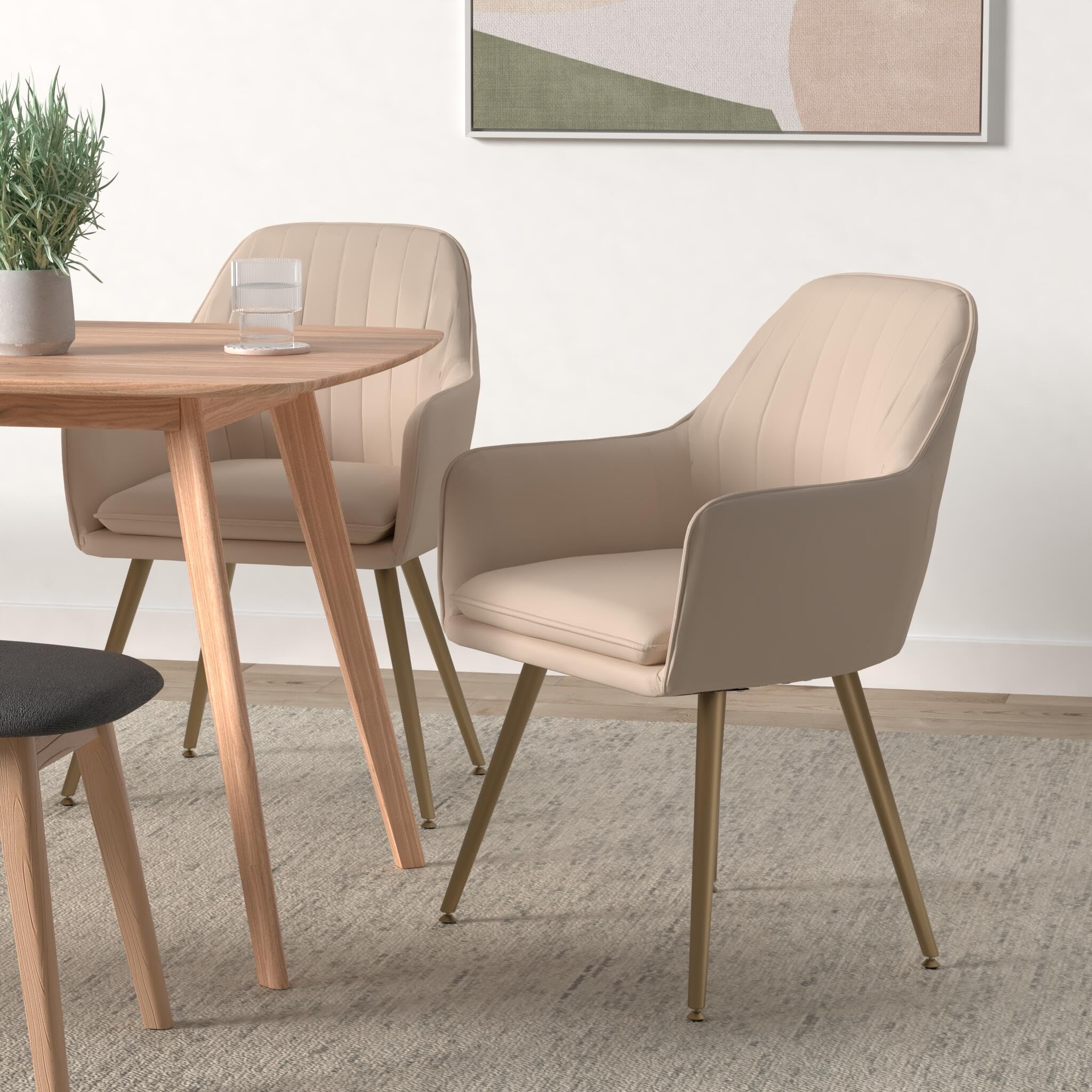 Velvet Dinning Chair Set of 4 Mid-Back Accent Chair Modern Leisure Armchair with Gold