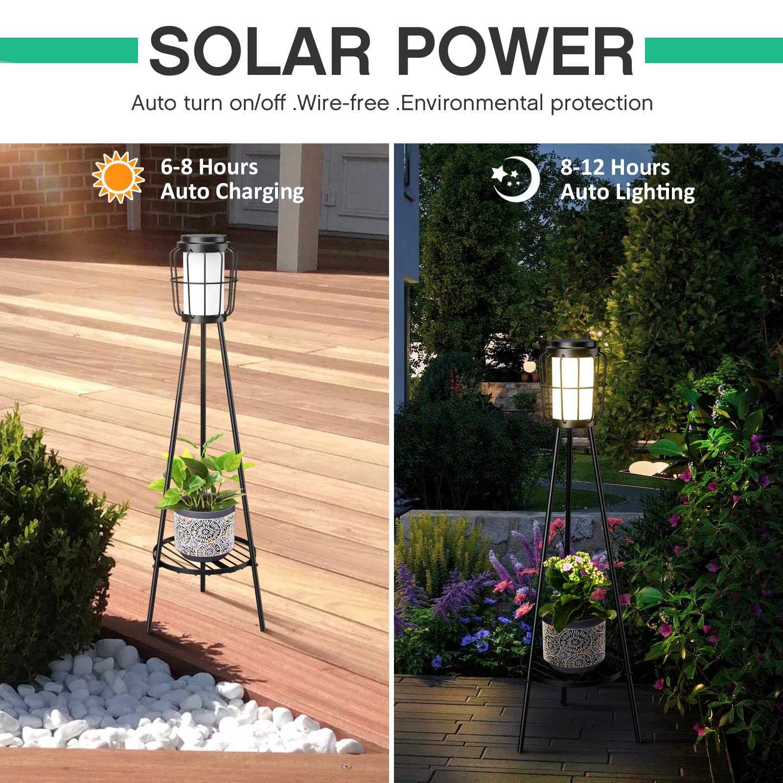 2 Pack Solar Lights Outdoor with Plant Stands, Solar Floor Lamp