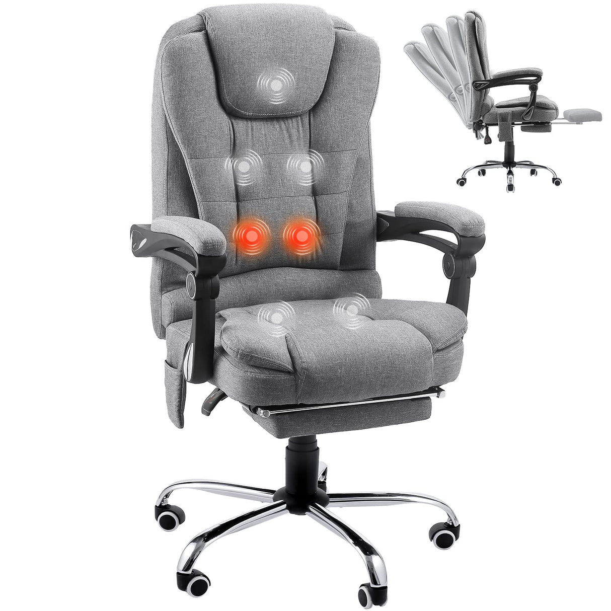 Heated Executive Office Chair with Massage&Footrest，Adjustable Height Home Office