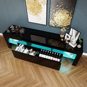 Black TV Stand, 60 65 70 75 inch Wood TV Stand, High Glossy Entertainment Center
