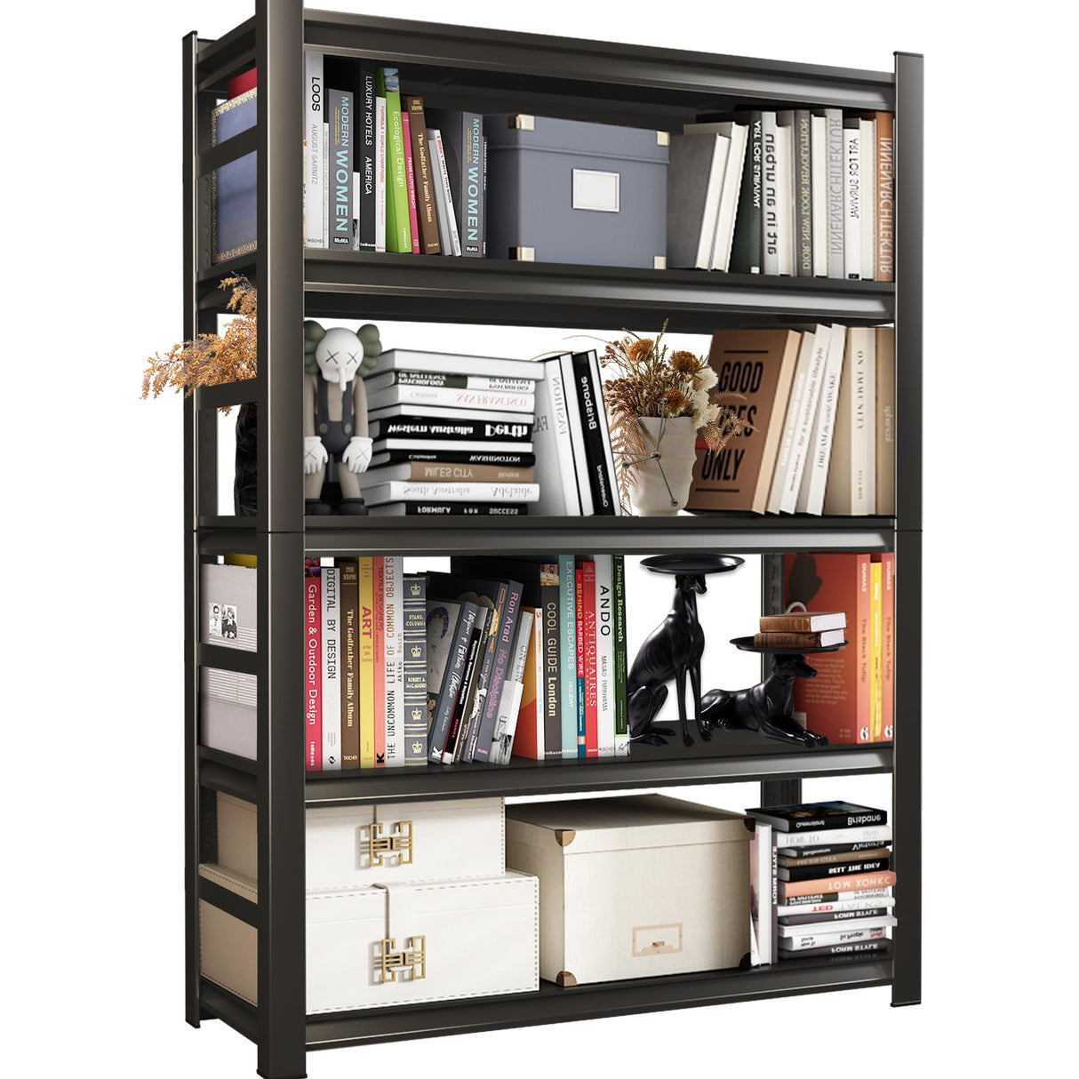 ErgoNova 72" H Metal Bookshelf,Sturdy Bookcase,5-Tier Adjustable Book Shelf with Storage for Bedrooms,Living Rooms and Home Offices,Black