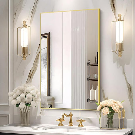 Black Bathroom Mirror for Wall, 60x30 Inch Rectangle Mirrors with Metal Frame,