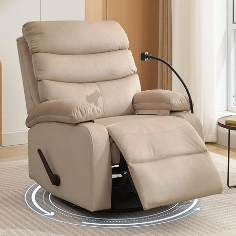 Swivel Rocker Recliner Chair for Adults, Rocking Recliner Chair, Rocker Recliners for Small Spaces, Manual Recliner Lazyboy Single Sofa for Living Room, Nursery, RV, Beige