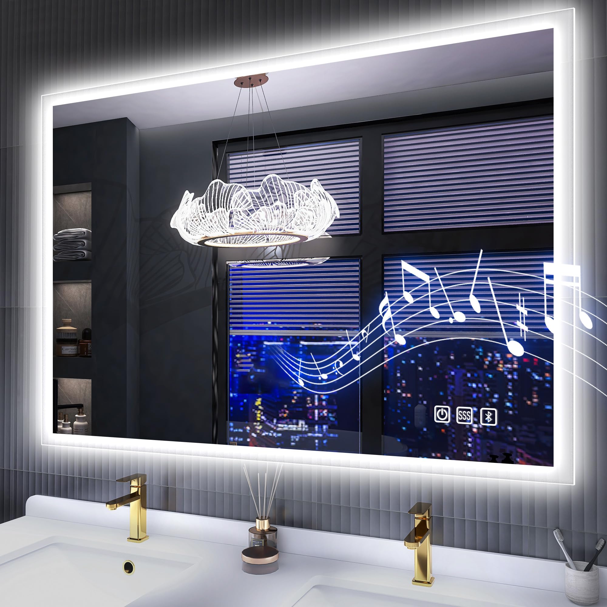 LED Bathroom Mirror with Lights, Bathroom Vanity Wall Mirror