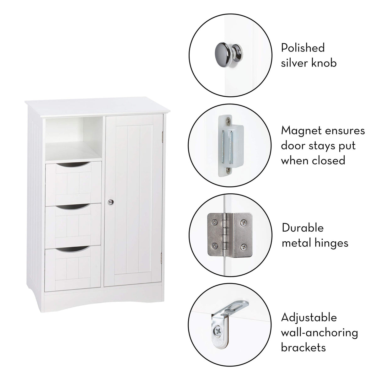 Ashland 1-Door, 3-Drawer Floor Cabinet, One Size, White