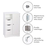 Ashland 1-Door, 3-Drawer Floor Cabinet, One Size, White