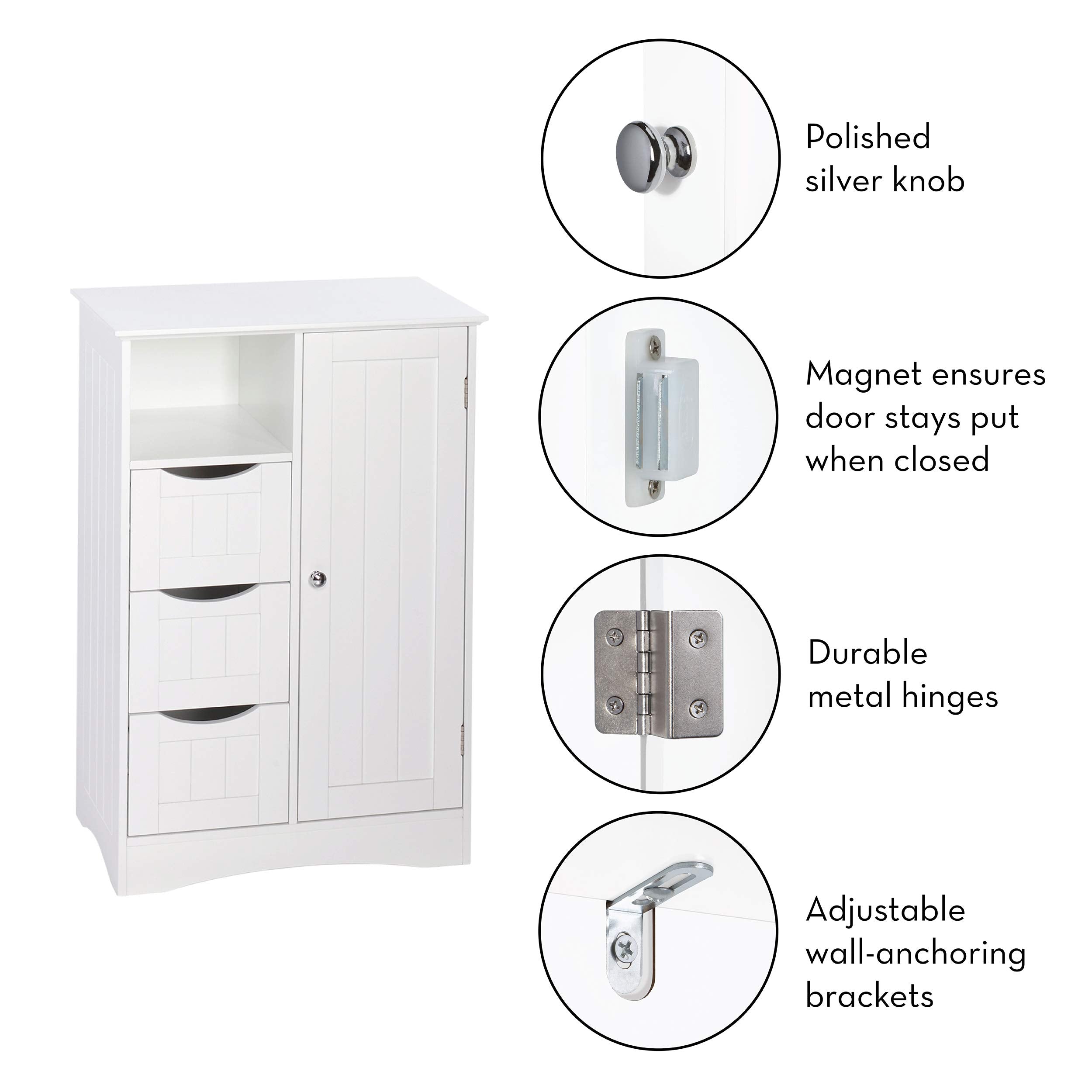 Ashland 1-Door, 3-Drawer Floor Cabinet, One Size, White