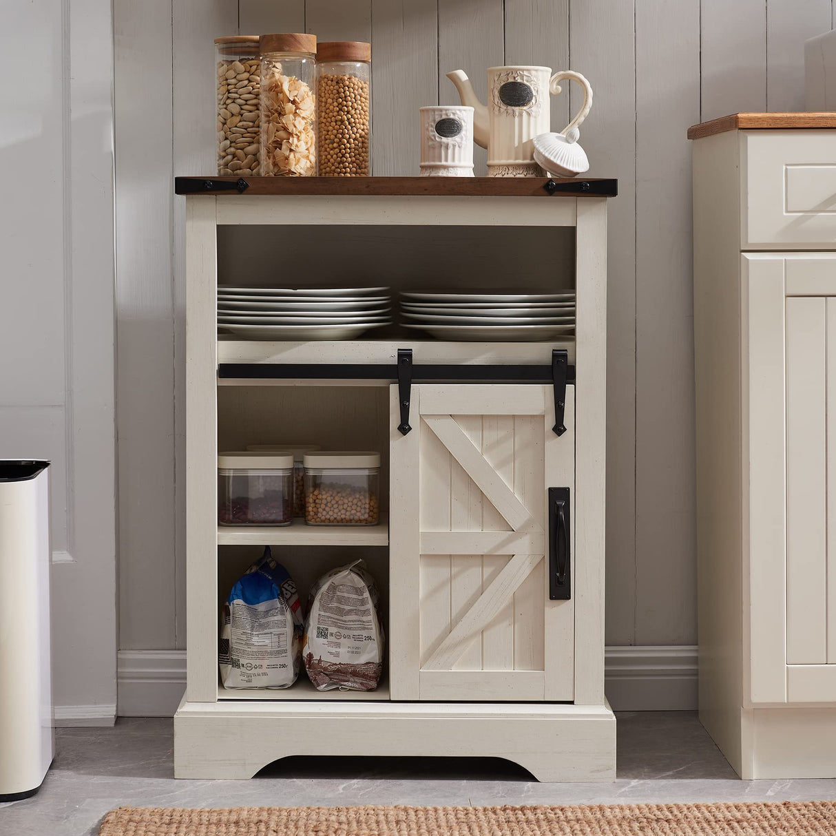 Bathroom Floor Cabinet, Farmhouse Storage Cabinet with Sliding Barn Door & Storage