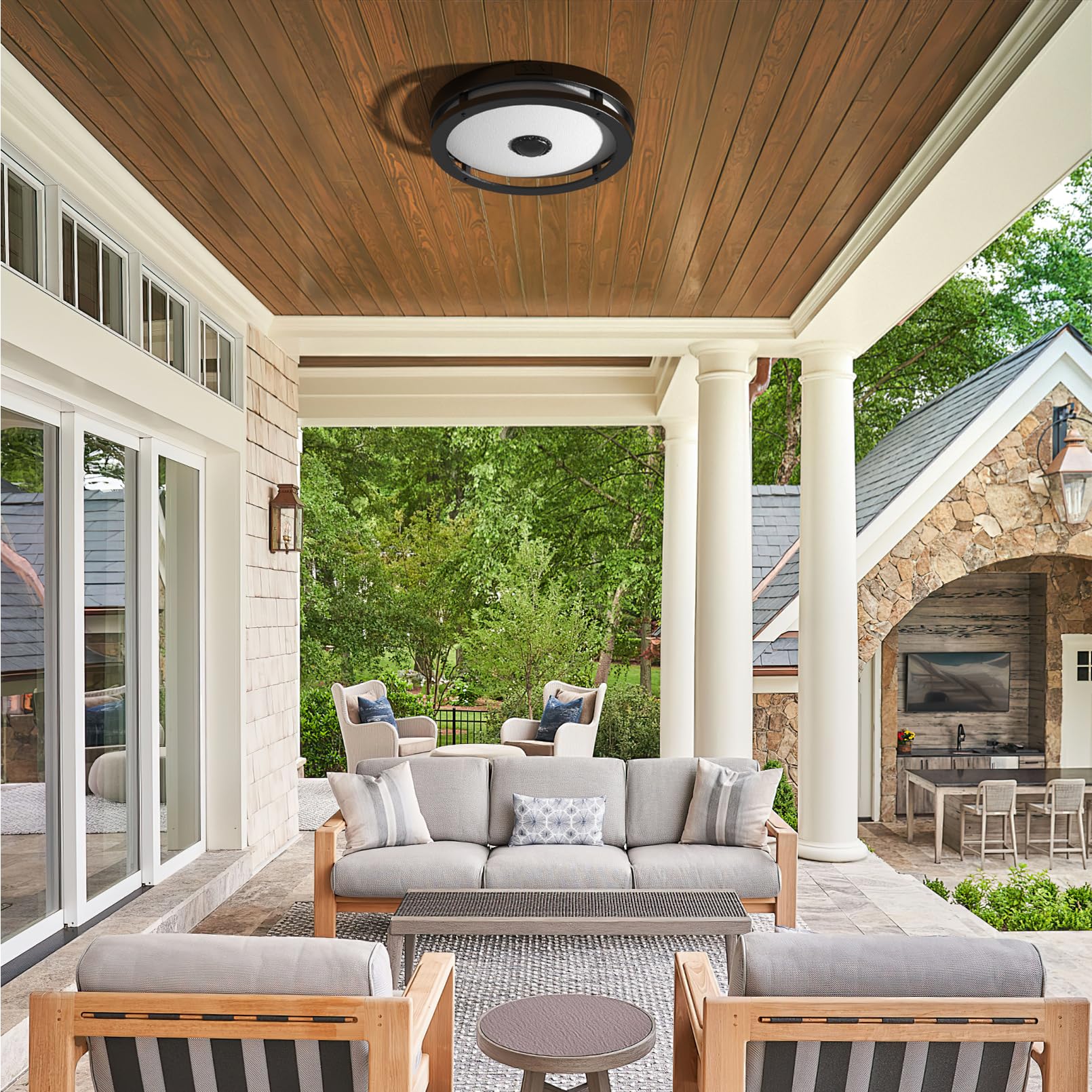 Motion Sensor Flush Mount LED Light, 12" Dusk to Dawn Porch Modern Black Exterior