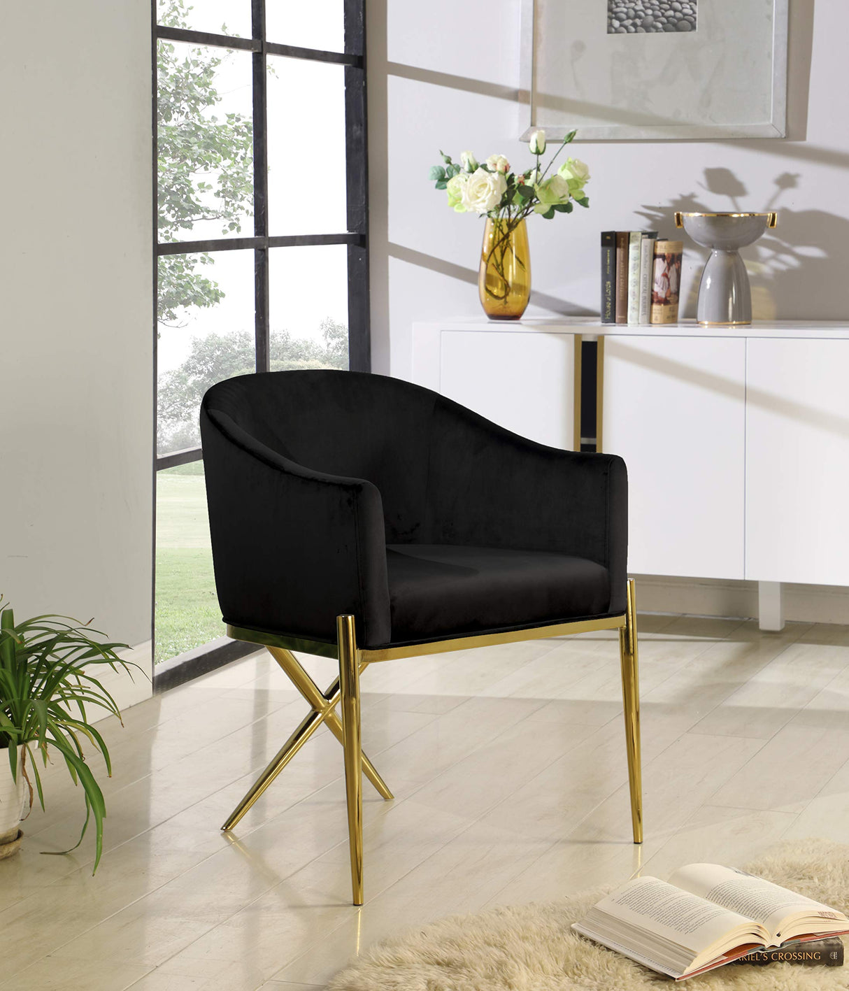 Xavier Collection Modern | Contemporary Velvet Upholstered Dining Chair with Sturdy Steel X Shaped Legs