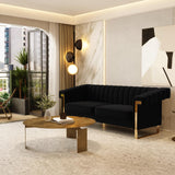 JINGDIAN Mid-Century Modern Black Velvet Sofa with Gold Metal Legs, 83.86"