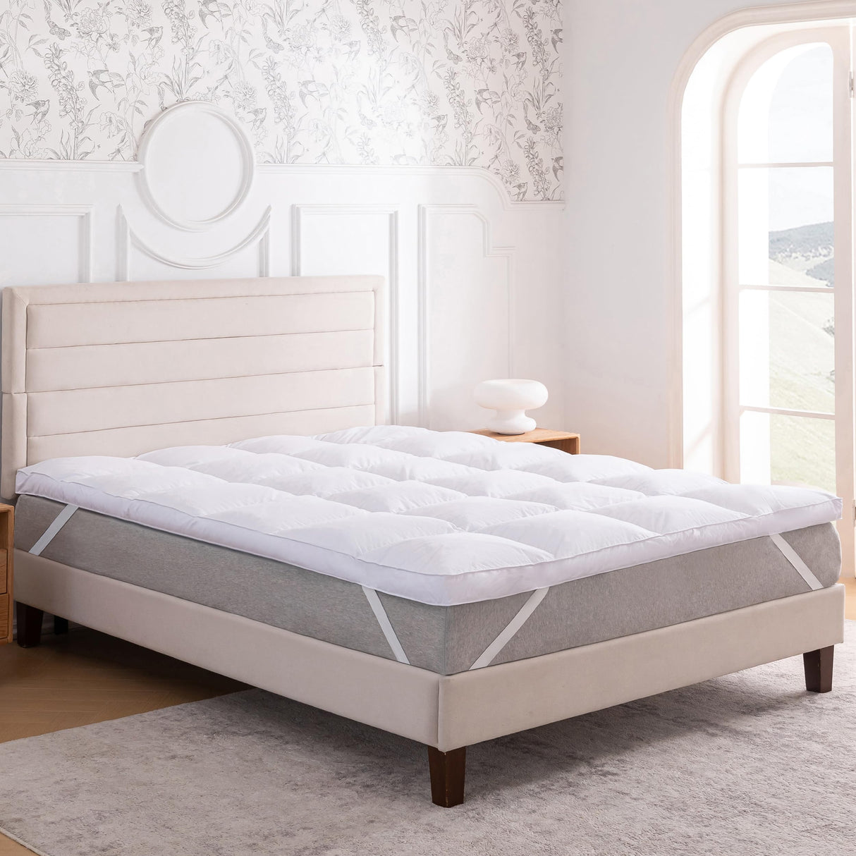 3 Inch White Goose Feather Mattress Topper,King Feather Bed Topper