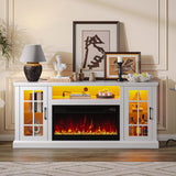 White Fireplace TV Stand with LED Lights & Power Outlets - 65 Inch