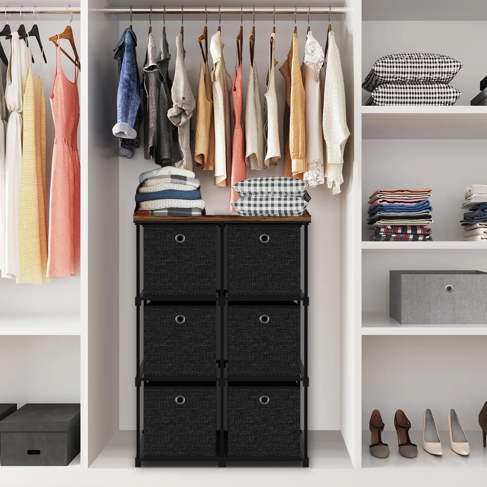 Small Fabric Dresser with 6 Drawers, Tall Cube Organizer for Closet, Storage Drawer Unit