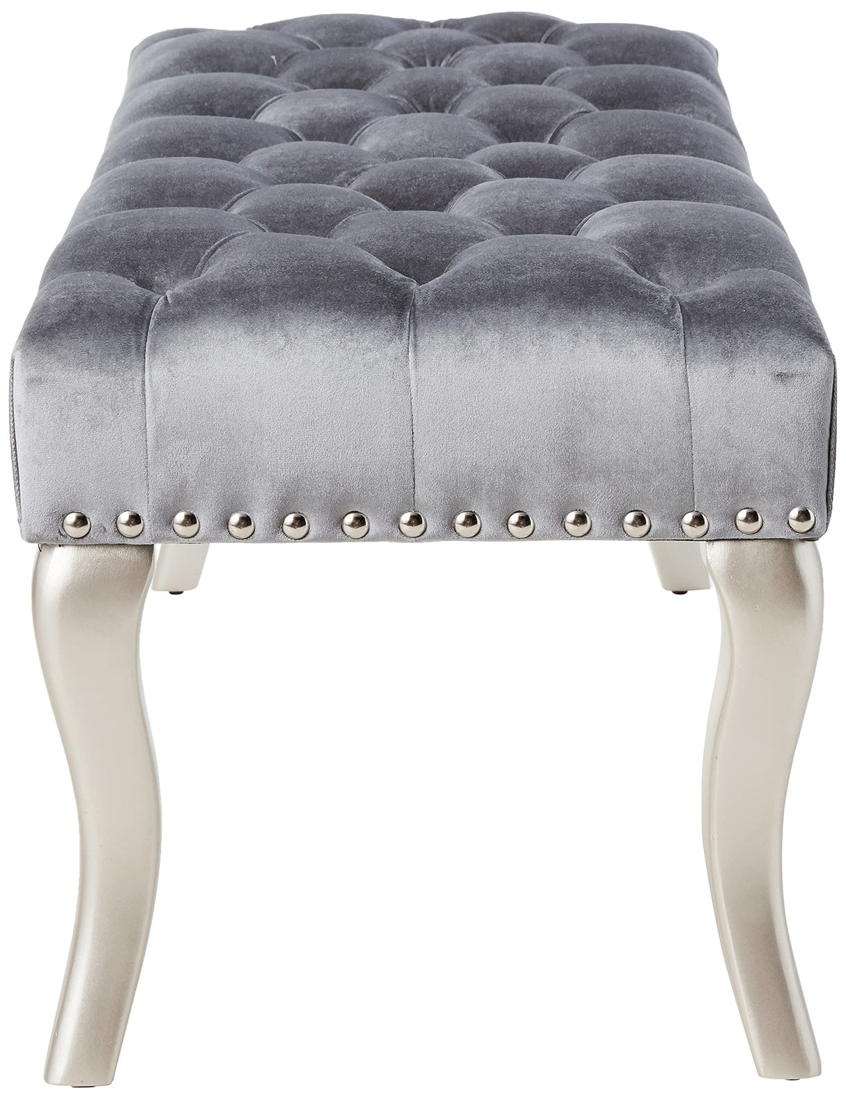 Decor Maxem Tufted Fabric Upholstered Seat with Nailhead Trim Bench, Gray