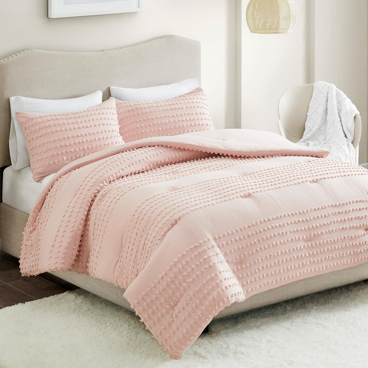 Spaces Cotton Comforter Set Jacquard Pom-Pom Tufts Design, Down Alternative,