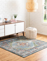 Isabella Collection Area Rug - Rossellini (7' 10" Square, Blue/ Beige)