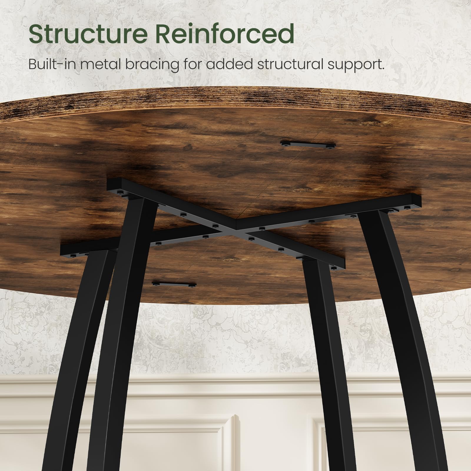 47.2 Inch Round Dining Table for 4-6 - Farmhouse Style with Curved Legs