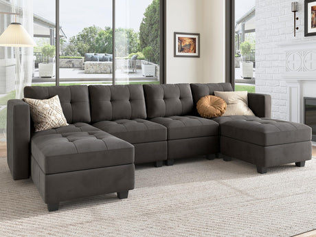 Modular Sectional Sofa with Storage Velvet U Shaped Couch with Reversible Chaises