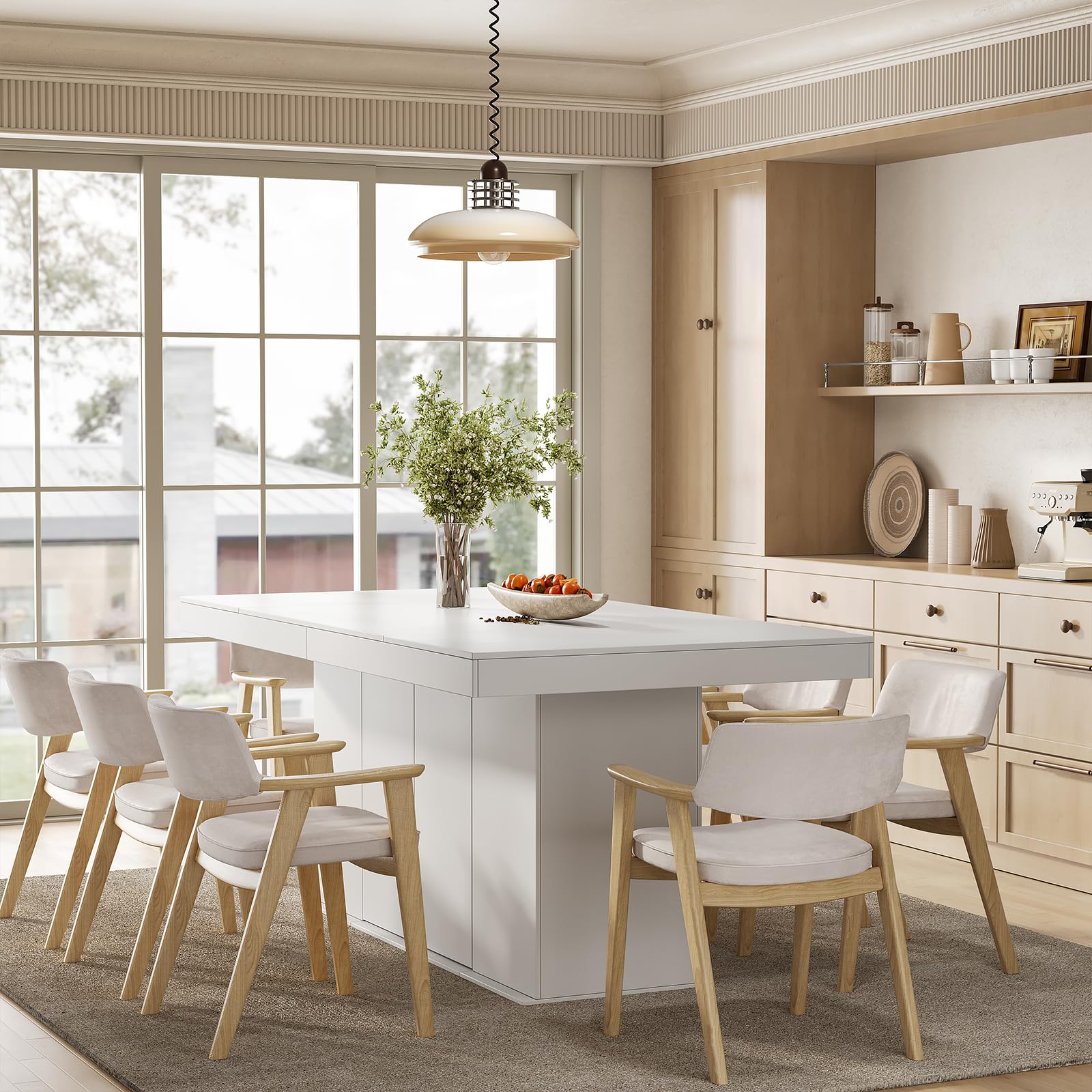 78" Counter Height Dining Table for 6-8 People with Storage Cabinet