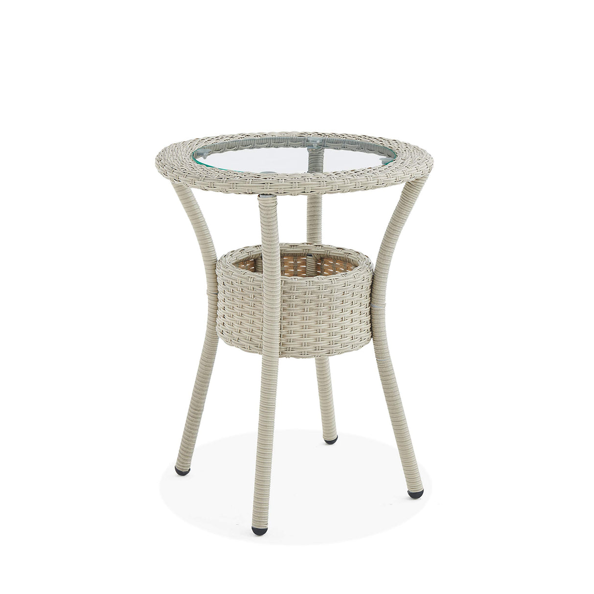 All-Weather Wicker Outdoor Round Glass-Top Accent Table with Storage