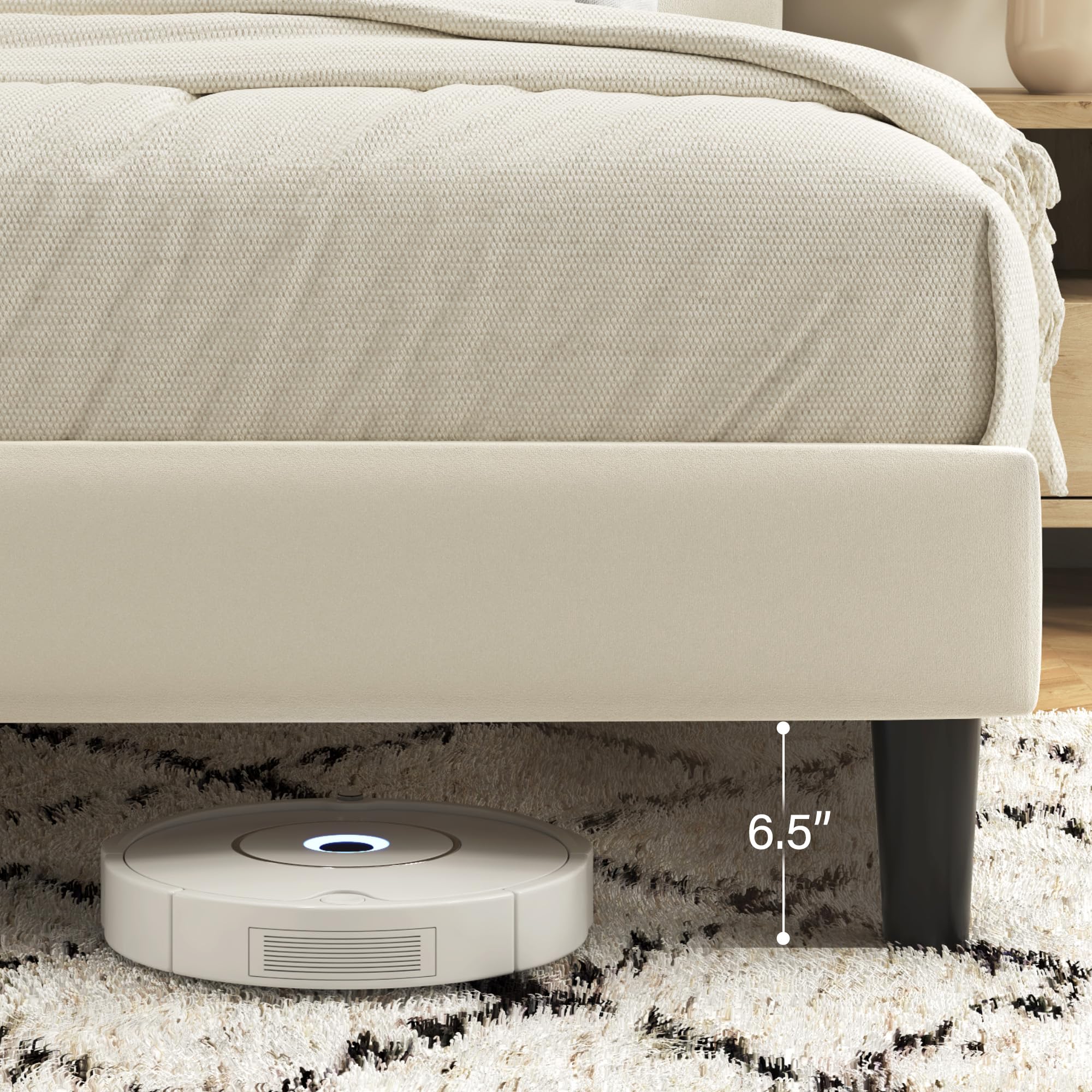 Queen Bed Frame with Velvet Upholstered Headboard