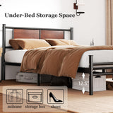 Queen Size Bed Frame with Wooden Headboard, Heavy Duty Platform Bed with 12 inches