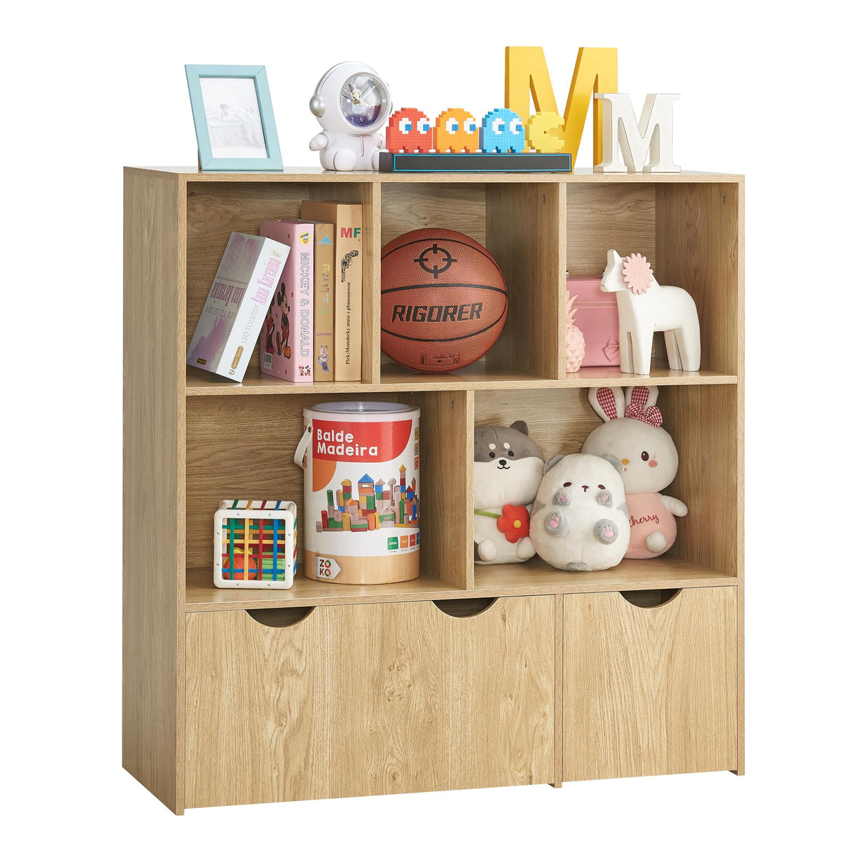 Toy Storage Organizer, Large Kids Bookshelf, 3 Tier Wooden Bookcase, Sturdy Baby Book Rack