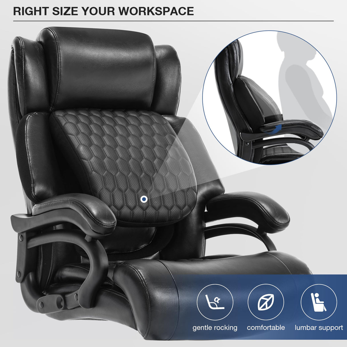 500lbs Big and Tall Office Chair Click2 Lumbar Support Ergonomic Executive Office Chair