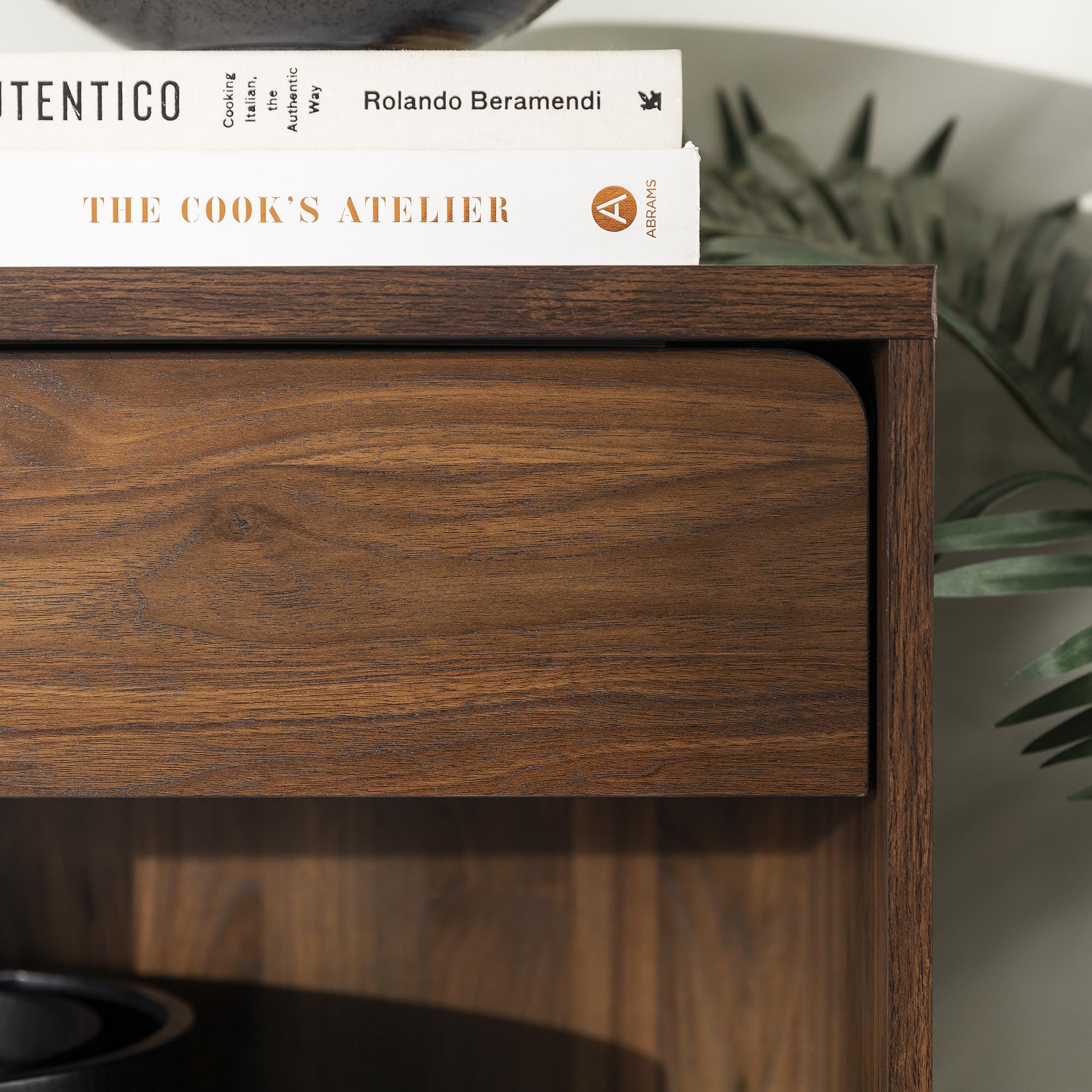 Mid-Century Modern Wood Kitchen Buffet Sideboard-Entryway Serving Storage Cabinet Doors