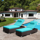 Outdoor Wicker Patio Chaise Lounge Set, 2 Piece Rattan Reclining Chair