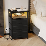 Night Stand with Charging Station, LED Nightstand with USB Ports and Outlets