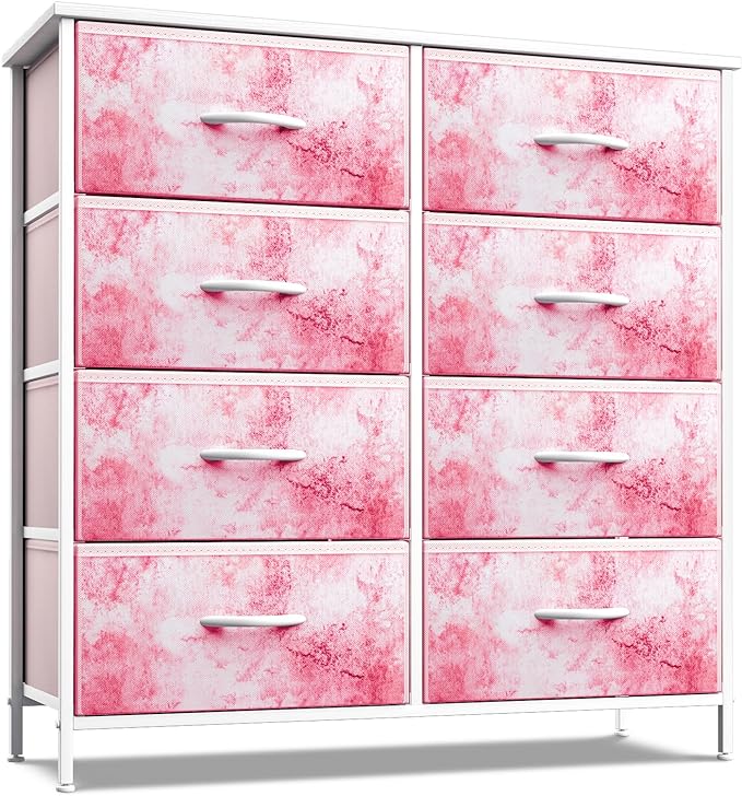 Kids Dresser with 8 Drawers - Storage Chest Organizer Unit Nightstand - Steel Frame, Wood Top, Tie-Dye Fabric Bins for Clothes - Wide Furniture for Bedroom