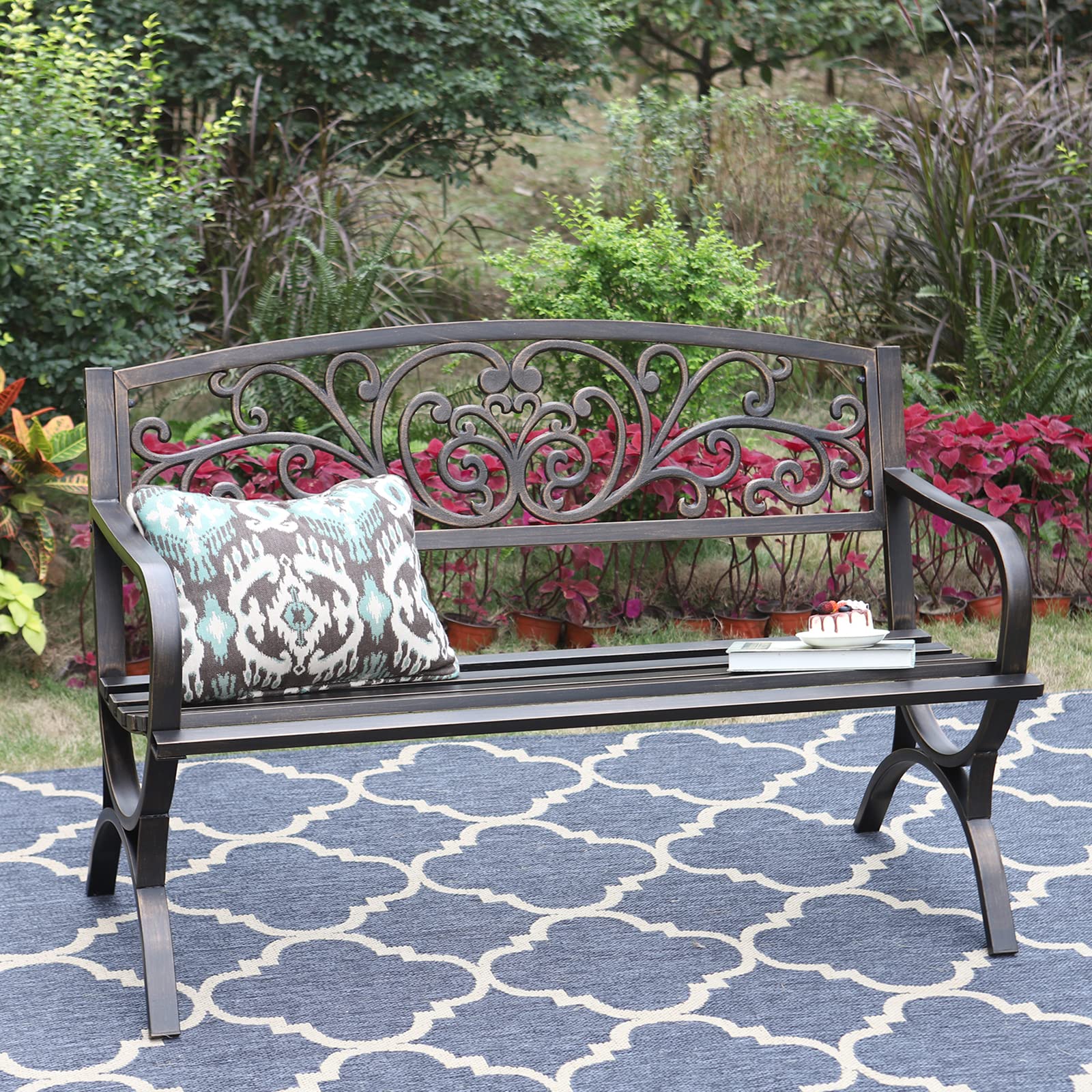 Metal Outdoor Bench, 50" Outdoor Garden Bench Patio Park Bench