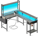 L Shaped Desk Gaming Desk with LED Lights & Power Outlets, Computer Desk