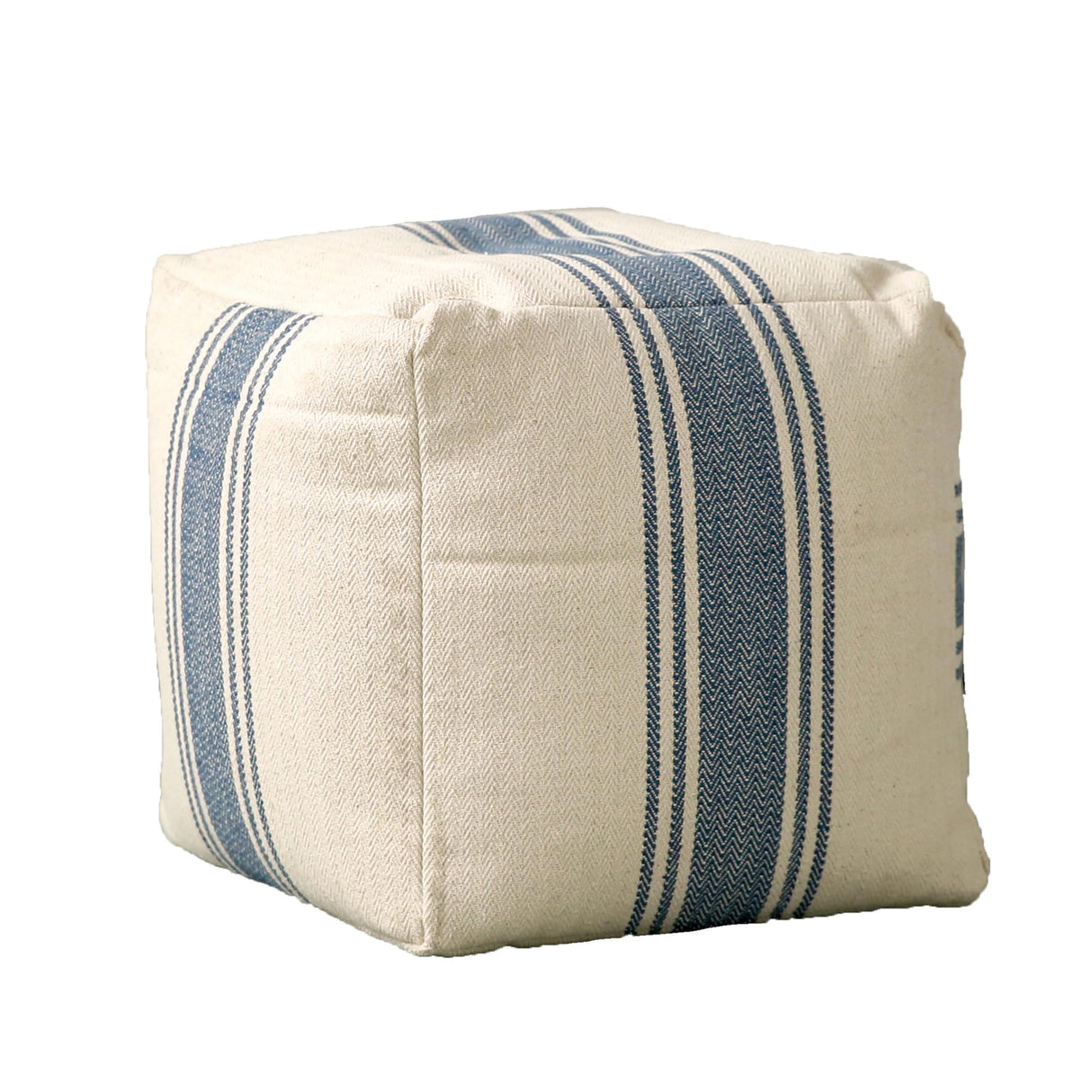 Cream Pouf with Blue Stripes