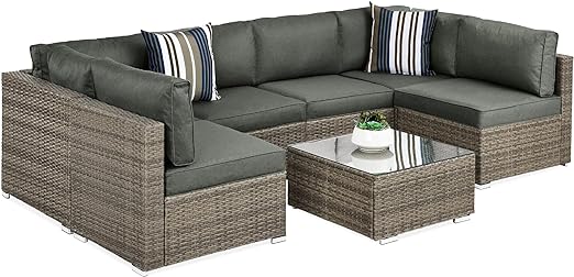 7-Piece Modular Outdoor Sectional Wicker Patio Furniture Conversation Sofa Set