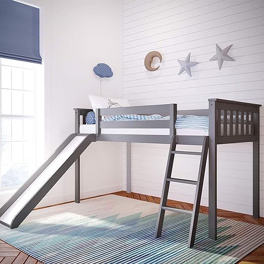 Low Loft Bed, Twin Bed Frame For Kids, White