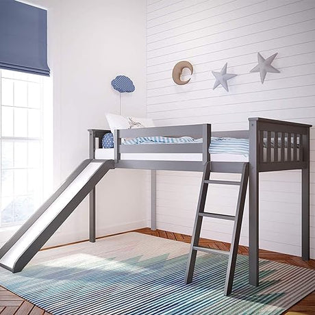 Low Loft Bed, Twin Bed Frame For Kids, White