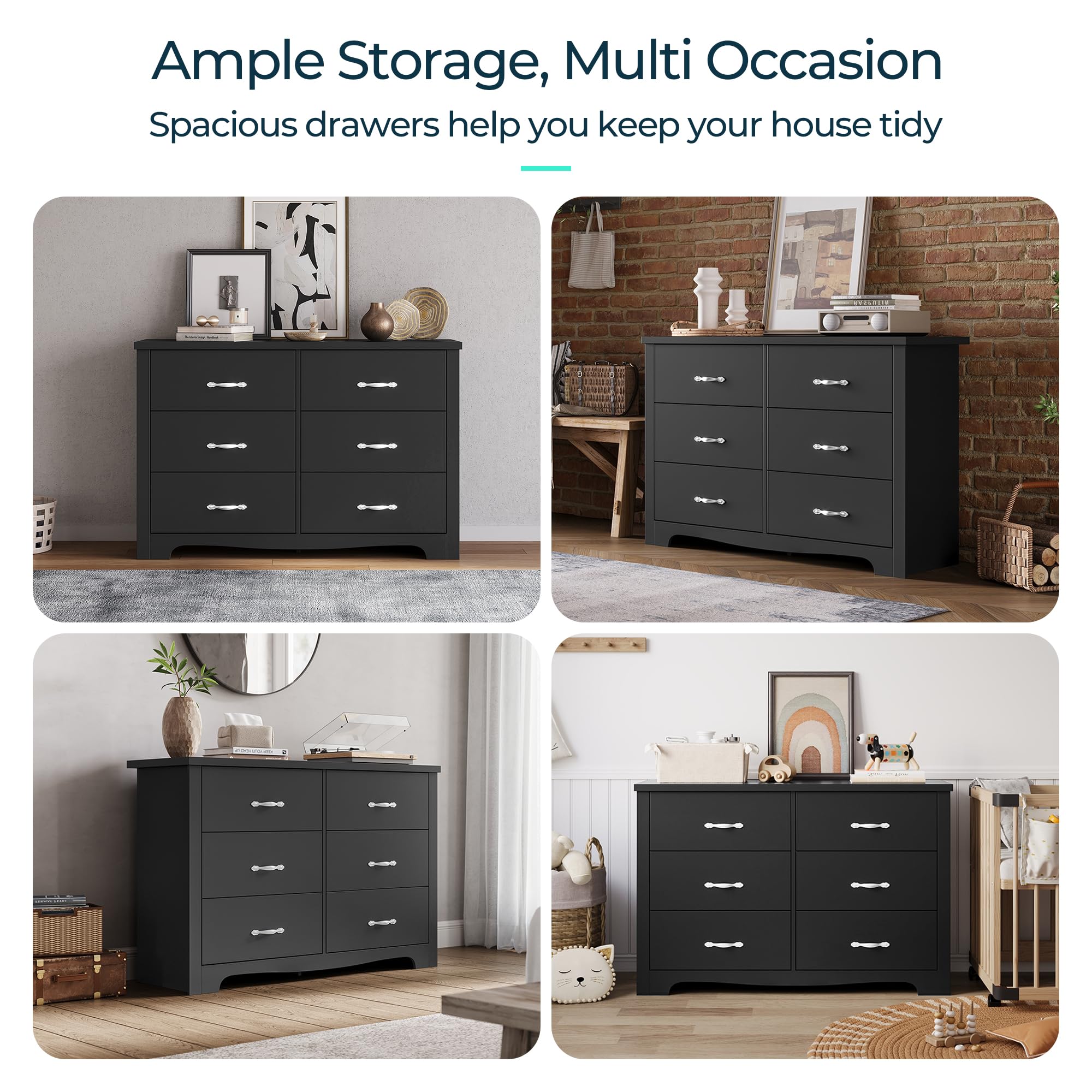 6 Drawers Dresser for Bedroom, Modern Wood Dresser Organizer